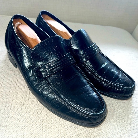 Vintage Florsheim Men's Leather Loafers, 11 D 17089 Black Slip Ons - Picture 1 of 11